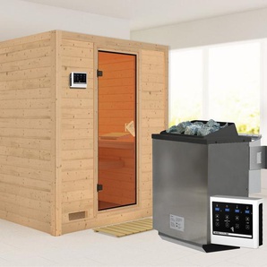 Karibu Sauna Menja, BxTxH: 196 x 196 x 200 cm, 40 mm, (Set) 9-kW-Bio-Ofen mit externer Steuerung