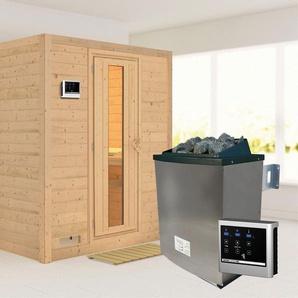 Karibu Sauna Menja, BxTxH: 196 x 196 x 200 cm, 40 mm, (Set) 9-kW-Ofen mit externer Steuerung