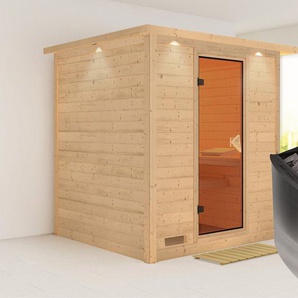 Karibu Sauna Menja, BxTxH: 224 x 210 x 206 cm, 40 mm, (Set) 9-kW-Ofen mit integrierter Steuerung