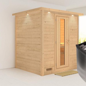 Karibu Sauna Menja, BxTxH: 224 x 210 x 206 cm, 40 mm, (Set) 9-kW-Ofen mit integrierter Steuerung