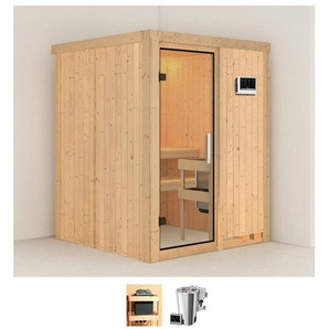 Karibu Sauna Milaja, BxTxH: 151 x 151 x 198 cm, 68 mm, (Set) 3,6-kW-Bio-Plug & Play Ofen mit externer Steuerung