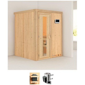 Karibu Sauna Milaja, BxTxH: 151 x 151 x 198 cm, 68 mm, (Set) 3,6-kW-Plug & Play Ofen mit externer Steuerung