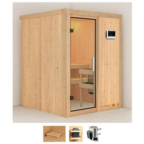 Karibu Sauna Milaja, BxTxH: 151 x 151 x 198 cm, 68 mm, (Set) 3,6-kW-Plug & Play Ofen mit externer Steuerung