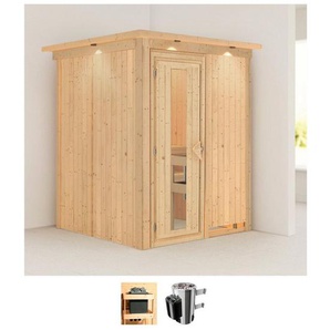 Karibu Sauna Milaja, BxTxH: 165 x 165 x 202 cm, 68 mm, (Set) 3,6-kW-Plug & Play Ofen mit integrierter Steuerung