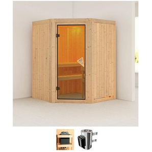 Karibu Sauna Nanna, BxTxH: 151 x 151 x 198 cm, 68 mm, (Set) 3,6-kW-Plug & Play Ofen mit integrierter Steuerung