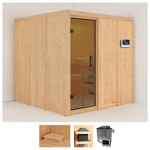 Karibu Sauna Rodin, BxTxH: 196 x 196 x 198 cm, 68 mm, (Set) 9-kW-Ofen mit externer Steuerung