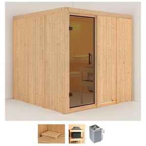 Karibu Sauna Rodin, BxTxH: 196 x 196 x 198 cm, 68 mm, (Set) 9-kW-Ofen mit integrierter Steuerung