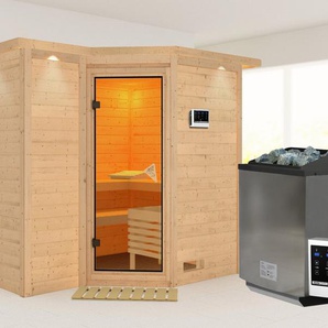 Karibu Sauna Sanna 2, BxTxH: 264 x 198 x 212 cm, 40 mm, (Set) 9-kW-Bio-Ofen mit externer Steuerung