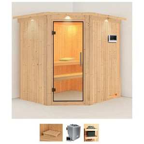 Karibu Sauna Siirin, BxTxH: 210 x 184 x 202 cm, 68 mm, (Set) 9 KW-Bio-Ofen mit externer Steuerung