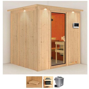 Karibu Sauna Sodin, BxTxH: 210 x 184 x 202 cm, 68 mm, (Set) 9 KW-Ofen mit externer Steuerung