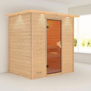 Karibu Sauna Sonja mit bronzierter Tür und Kranz naturbelassen, BxTxH: 224 x 160 x 202 cm, 38 mm