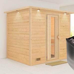 Karibu Sauna Soraja, BxTxH: 259 x 210 x 205 cm, 40 mm, (Set) 9-kW-Ofen mit integrierter Steuerung