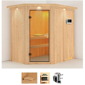 KARIBU Sauna Swantje Saunen 3,6-kW-Bio-Plug & Play Ofen mit externer Steuerung beige (naturbelassen) Saunen