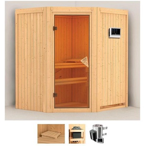 Karibu Sauna Tomke, BxTxH: 170 x 151 x 198 cm, 68 mm, (Set) 3,6-kW-Plug & Play Ofen mit externer Steuerung