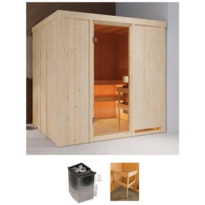 Karibu Sauna Tromsö, BxTxH: 196 x 178 x 198 cm, 68 mm, mit Ofen 9 kW integr. Strg.