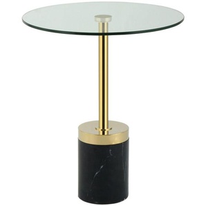 Kayoom Beistelltisch, Schwarz, Gold, Metall, Glas, Stein, rund, 46x53x46 cm, Wohnzimmer, Wohnzimmertische, Beistelltische, Beistelltische Metall