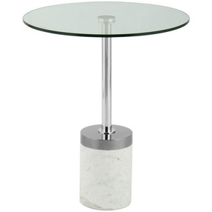 Kayoom Beistelltisch, Silber, Weiß, Metall, Glas, Stein, rund, Sockel, 46x53x46 cm, Wohnzimmer, Wohnzimmertische, Beistelltische, Beistelltische Metall