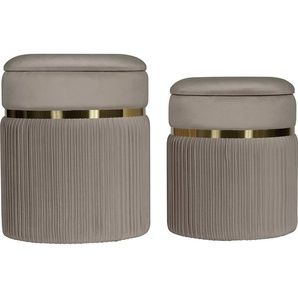 Kayoom Polstergarnitur Hocker Zora 325 2er-Set, (2-tlg., Hocker 1: B 36 /H 44/ T36 cm Hocker 2: B 31,5 /H 38/ T31,5 cm), edles Design mit Metallring, gepolstert, mit Stauraum