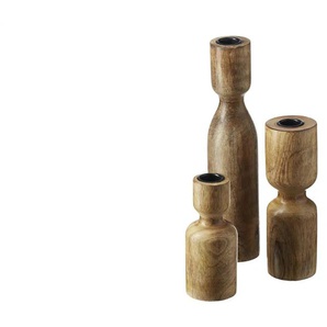 Kerzenhalter, 3er Set - braun - Holz, Metall - 26 cm - [6.0] | Möbel Kraft