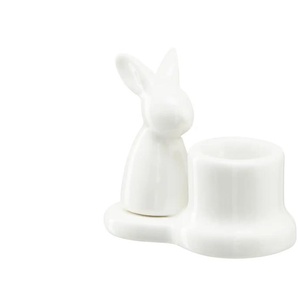 Kerzenhalter mit Hase - weiß - Steinzeug - 7 cm - 5,7 cm - 4 cm | Möbel Kraft