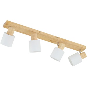 KHG Deckenstrahler, 4-flammig, Holz/ Stoffschirm weiß - holzfarben - Materialmix - 81 cm - 12,5 cm - 8 cm | Möbel Kraft