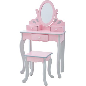 Kinder Schminktisch Rapunzel Inklusive Hocker in Pink und Grau - Pink / Grau - Teamson Kids