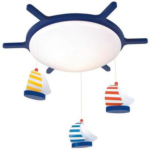 Kinderdeckenleuchte Segelboote, Weiß, Blau, Metall, Kunststoff, Holzwerkstoff, 53x10x53 cm, Lampen & Leuchten, Innenbeleuchtung, Kinderzimmerlampen