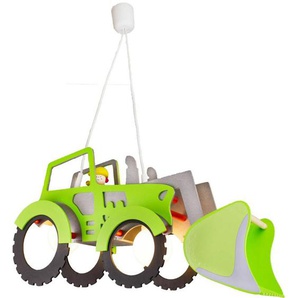 Kinderhängeleuchte Traktor, Grün, Silber, Holz, 20x60 cm, höhenverstellbar, Lampen & Leuchten, Innenbeleuchtung, Kinderzimmerlampen