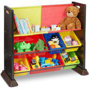 Kinderregal mit 6 Aufbewahrungsboxen, 1 Fach aus Stoff, hbt: 81,5 x 95,5 x 37 cm, Regal für Spielzeug, braun - Relaxdays