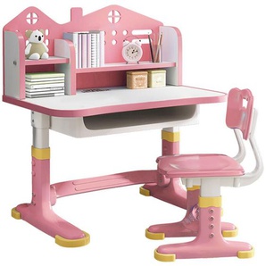 Kindertische,Schreibtischstuhl-Set für Kinder, höhenverstellbarer,Bücherregal und Aufbewahrungsschublade,105cm x 75.5cm x 62.5cm (Rosa)