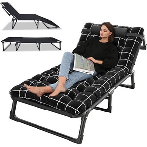 Klappbetten, zusammenklappbares Campingbett mit Kissen, Outdoor-Liege, für Büro, Pool, Strand, Terrasse, Schwarz, 190 cm x 75 cm x 30 cm