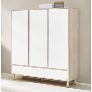 Kleiderschrank Babyzimmer FERRARA-134 in weiß mit Esche Dekor, B/H/T: 155/185/55 cm