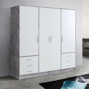 Kleiderschrank FORTE Jupiter, Made in Europe, mit Schubladen Schränke Gr. B/H/T: 207cm x 200cm x 60cm, 4 St., grau (beton/weiß) Drehtürenschrank Schränke viel Stauraum, 2 Breiten und 4 Farben