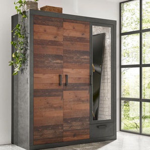 Kleiderschrank HOME AFFAIRE BROOKLYN Schrank, Drehtürenschrank, Garderobe schwarze Griffe Schränke Gr. B/H/T: 150 cm x 201 cm x 60 cm, 3 St., grau (matera) in dekorativer Rahmenoptik