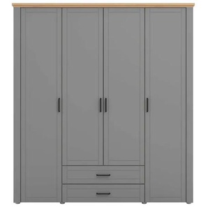 Kleiderschrank HOME AFFAIRE Valencia Schlafzimmerschrank Garderobe Landhaus Design Schränke Gr. B/H/T: 190 cm x 210 cm x 58 cm, ohne Spiegel, 4 St., Komplettausführung, grau (grau matt) Bestseller Schrank inkl. 8 Einlegeböden, 2 Schubladen, Kleiderstange