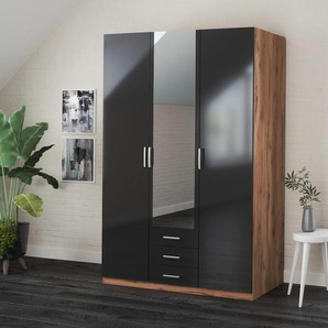 Kleiderschrank PRIESS Amsterdam Schränke Gr. B/H/T: 140cm x 193cm x 56cm, ohne Beleuchtung, 3 St., schwarz (astkernbuche/schwarz) mit oder ohne LED-Beleuchtung