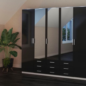 Kleiderschrank PRIESS Amsterdam Schränke Gr. B/H/T: 230 cm x 193 cm x 56 cm, mit Glaskranzblende und LED, 5 St., schwarz-weiß (weiß, schwarz) mit oder ohne LED-Beleuchtung