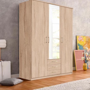 Kleiderschrank PRIESS Husum Schränke Gr. B/H/T: 140cm x 196cm x 57cm, mit Schubkästen, 3 St., braun (struktureichefarben hell) mit dekorativen Kranz, wahlweise Schubkästen