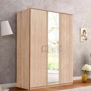 Kleiderschrank PRIESS Husum Schränke Gr. B/H/T: 140cm x 196cm x 57cm, ohne Schubkästen, 3 St., braun (struktureichefarben hell) mit dekorativen Kranz, wahlweise Schubkästen