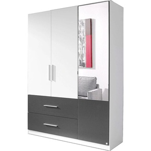 Kleiderschrank RAUCH Alvor Schränke Gr. B/H/T: 136cm x 197cm x 54cm, mit Spiegel, 3 St., schwarz-weiß (weiß/graumetallic) Drehtürenschrank Kleiderschrank Schränke