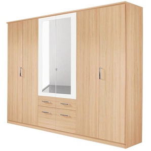 Kleiderschrank RAUCH Drehtürenschrank Schrank Garderobe BURANO Schränke Gr. B/H/T: 271cm x 212cm x 58cm, 6 St., weiß (eiche sonoma/alpinweiß) mit Schubladen und Spiegelumrandung in Farbabsetzung MADE IN GERMANY