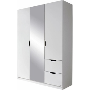 Kleiderschrank RAUCH Freiham Drehtürenschrank Garderobe BESTSELLER Schränke Gr. B/H/T: 136cm x 197cm x 54cm, 3 Türen, 2 Schubläden, weiß mit Spiegel und Schubkästen, Griffmulden, Schlafzimmerschrank Schrank