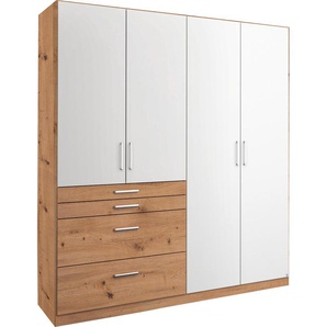 Kleiderschrank RAUCH Harburg Drehtürenschrank Schlafzimmerschrank mit viel Stauraum Schränke Gr. B/H/T: 181cm x 197cm x 54cm, 4 St., weiß (eichefarben artisan/weiß) Bestseller Schrank Garderobe im Schlafzimmer