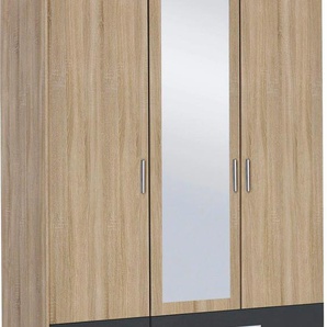 Kleiderschrank RAUCH Rasa Schränke Gr. B/H/T: 127cm x 188cm x 52cm, mit Spiegel, 3 St., beige (struktureichefb. hell/graumetallic) wahlweise mit oder ohne Spiegel