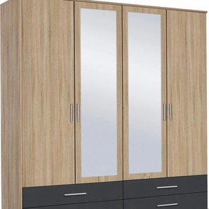 Kleiderschrank RAUCH Rasa Schränke Gr. B/H/T: 168 cm x 188 cm x 52 cm, mit Spiegel, 4 St., beige (struktureichefarben hell, graumetallic) wahlweise mit oder ohne Spiegel