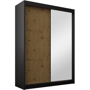 Kleiderschrank Schiebetürenschrank VOID 120 cm schwarz mit Spiegel und Lamellen