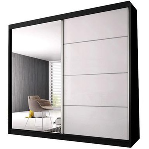 Kleiderschrank Schwebetürenschrank  K006  mit Spiegel  -233 -  Schwarz Matt + Weiß Halbglanz  mit Spiegel