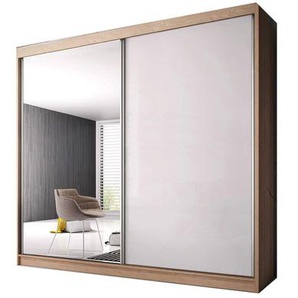 Kleiderschrank Schwebetürenschrank  K007  mit Spiegel  -183 -  Schwarz Matt + Weiß Halbglanz  mit Spiegel