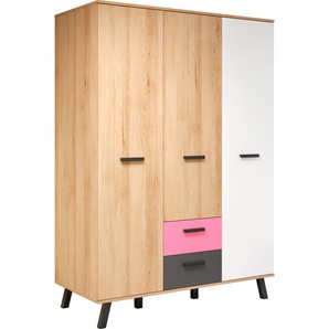 Kleiderschrank TRENDTEAM Mats Schränke Gr. B/H/T: 130 cm x 190 cm x 61 cm, 3 St., braun Baby Kinderkleiderschrank Jugendschrank Front teilweise wechselbar - Rosa oder Blau