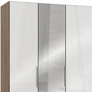 Kleiderschrank WIMEX Level by fresh to go Schränke Gr. B/H/T: 150cm x 236cm x 58cm, 3 St., braun (plankeneichefarben/weißglas) Kleiderschrank Drehtürenschrank Schränke mit Glas- und Spiegeltüren